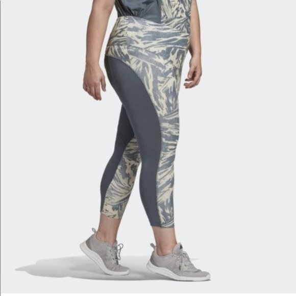 Adidas X Zoe Saldana Women Gray Blue U4U Aeroready 7/8 Leggings Plus Size 3X - Picture 2 of 15